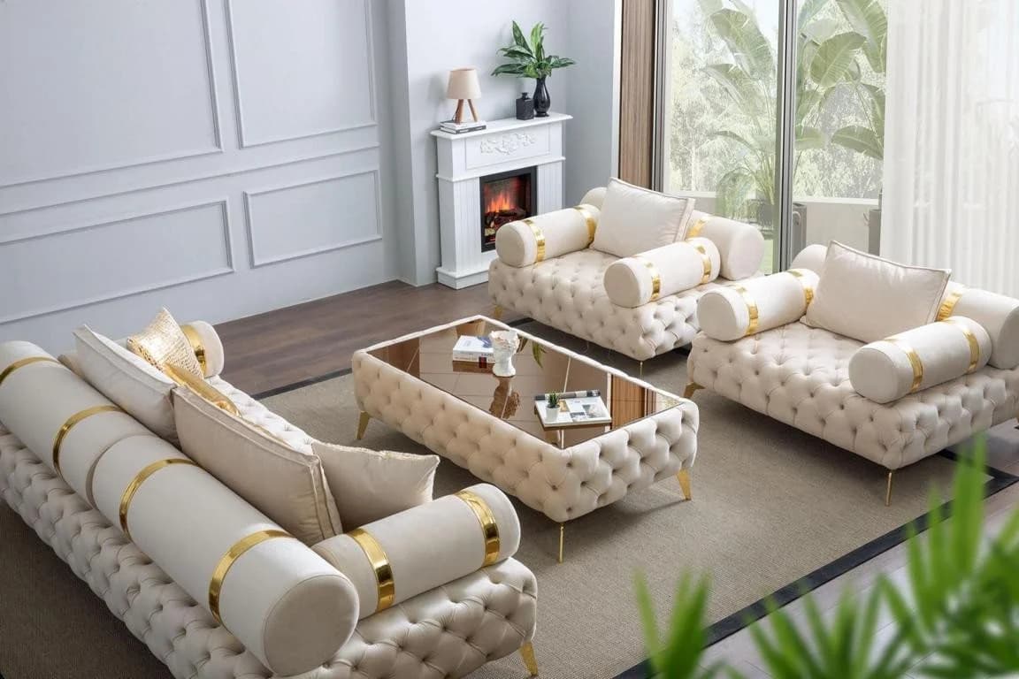 Xlmoebel Chesterfield Couchtisch Weiß Edelstahl Modern Rechteckig - Bild 3