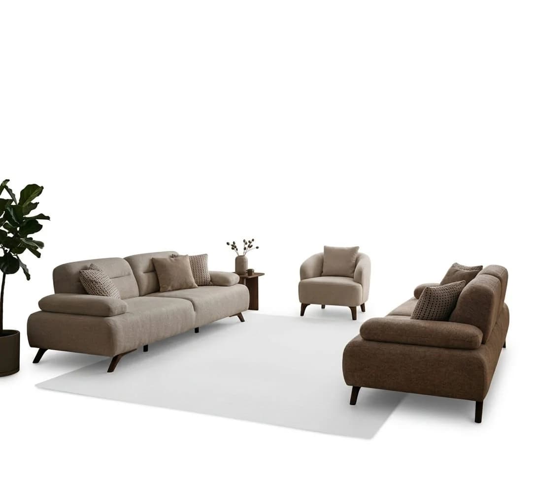 JVmoebel Polstergarnitur 3-tlg. Beige Holzgestell Modern