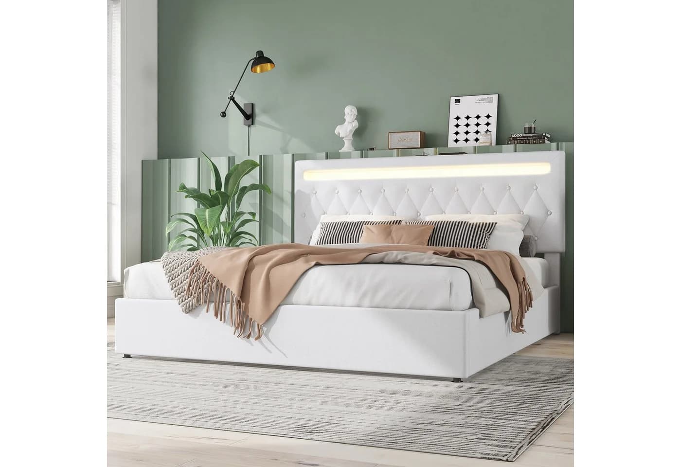 MODFU Polsterbett mit Stauraum, LED-Licht & USB-Anschluss Weiß - Bild 2