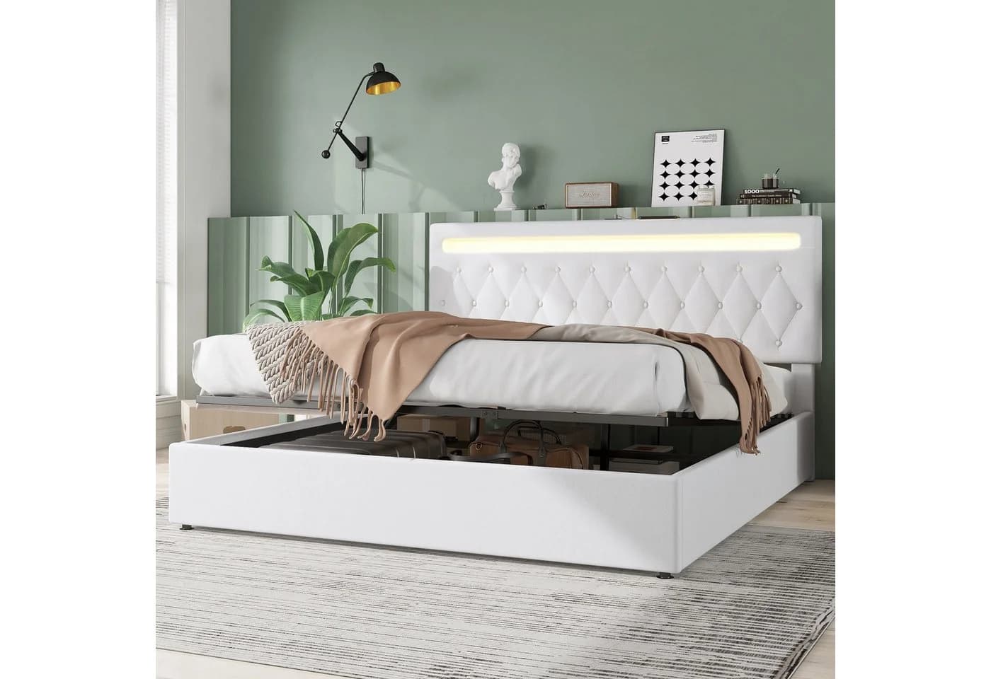 MODFU Polsterbett mit Stauraum, LED-Licht & USB-Anschluss Weiß - Bild 4