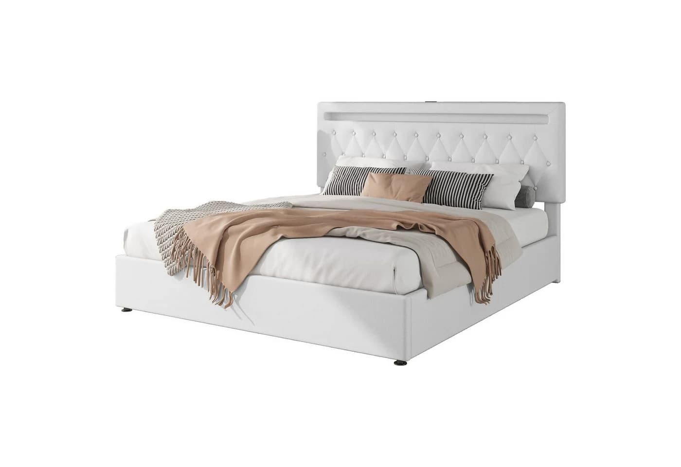 MODFU Polsterbett mit Stauraum, LED-Licht & USB-Anschluss Weiß - Bild 5