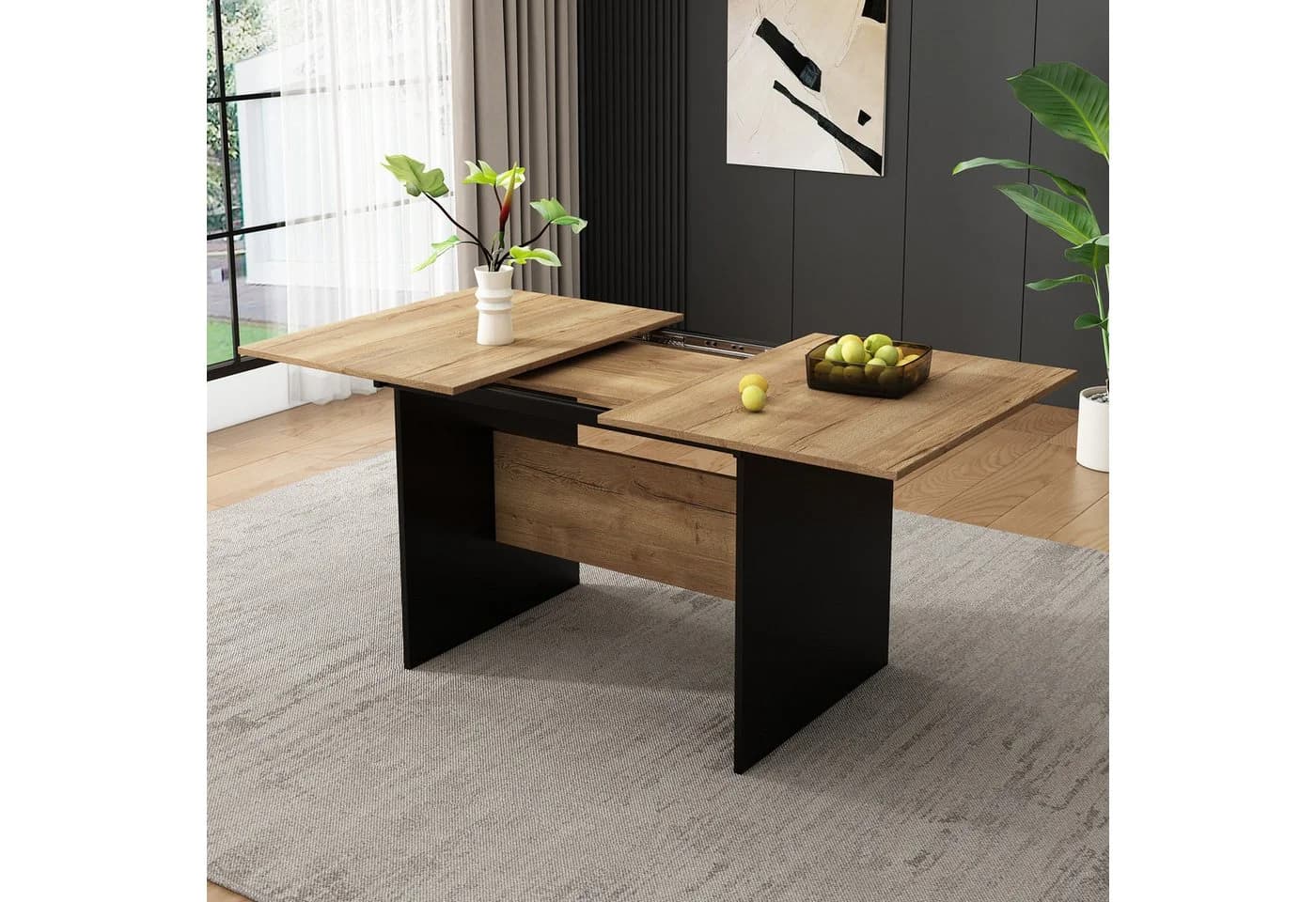 MODFU Ausziehbarer Esstisch 140–180 cm MDF Dark Walnut Schwarz