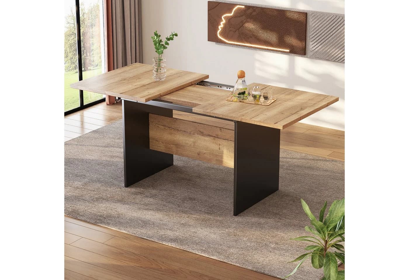 MODFU Ausziehbarer Esstisch 140–180 cm MDF Dark Walnut Schwarz - Bild 2