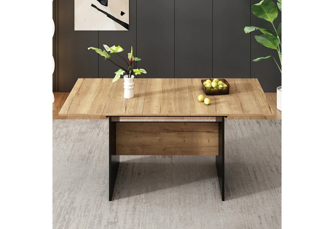 MODFU Ausziehbarer Esstisch 140–180 cm MDF Dark Walnut Schwarz - Bild 3