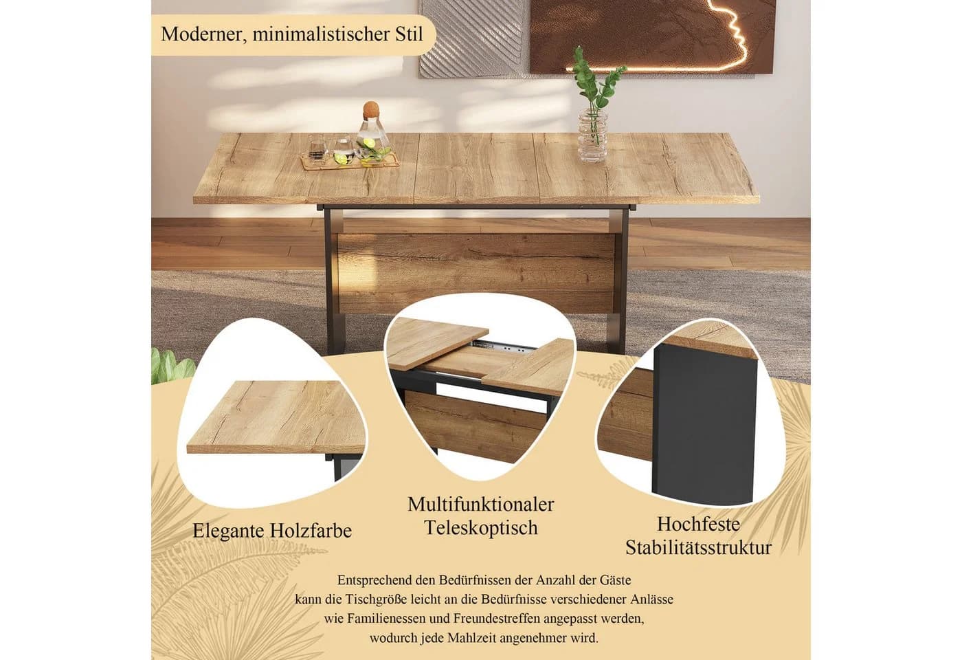 MODFU Ausziehbarer Esstisch 140–180 cm MDF Dark Walnut Schwarz - Bild 4