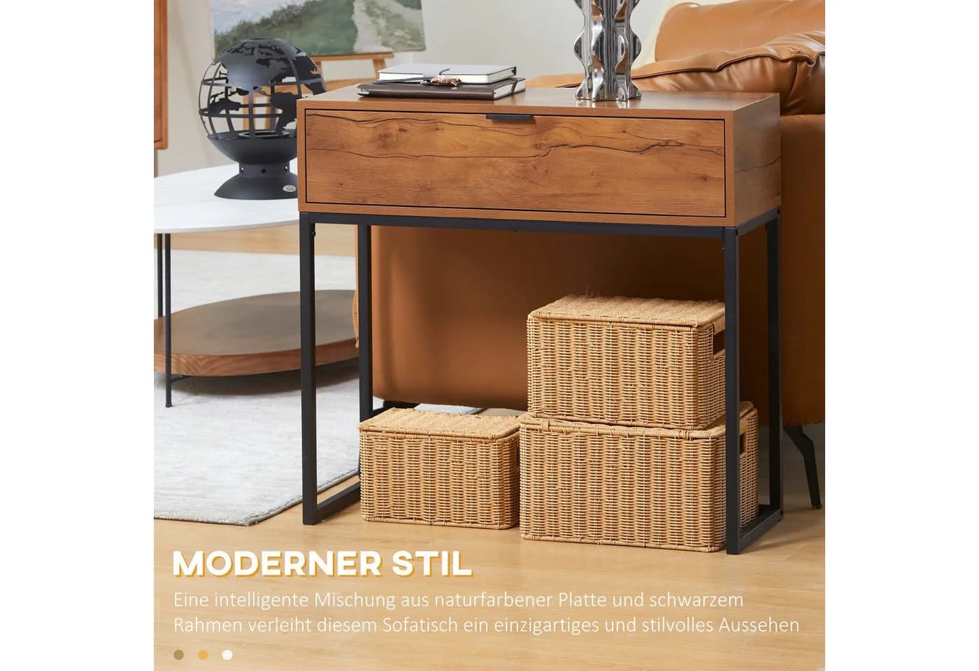 MODFU Konsolentisch Industrial Naturfarbe mit Schublade - Bild 4