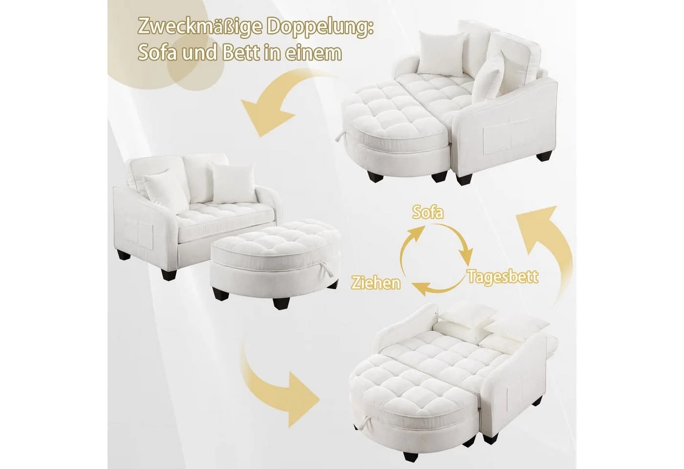 MODFU Schlafsofa Nachhaltiger Hocker in Eukalyptus, 2-in-1 Lösung - Bild 3