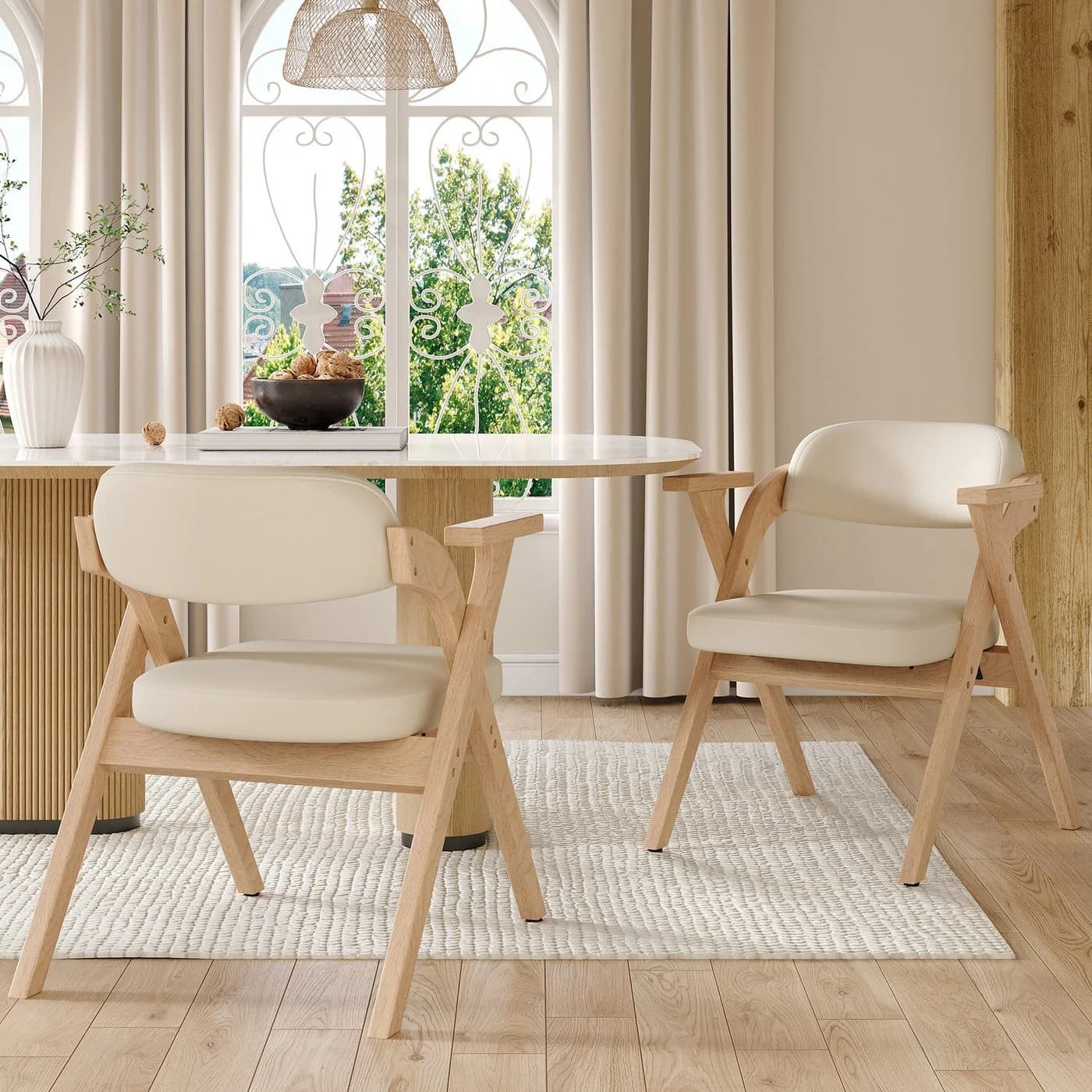 MODFU Esszimmerstuhl 6er-Set klappbar Massivholz Leinen Beige - Bild 3