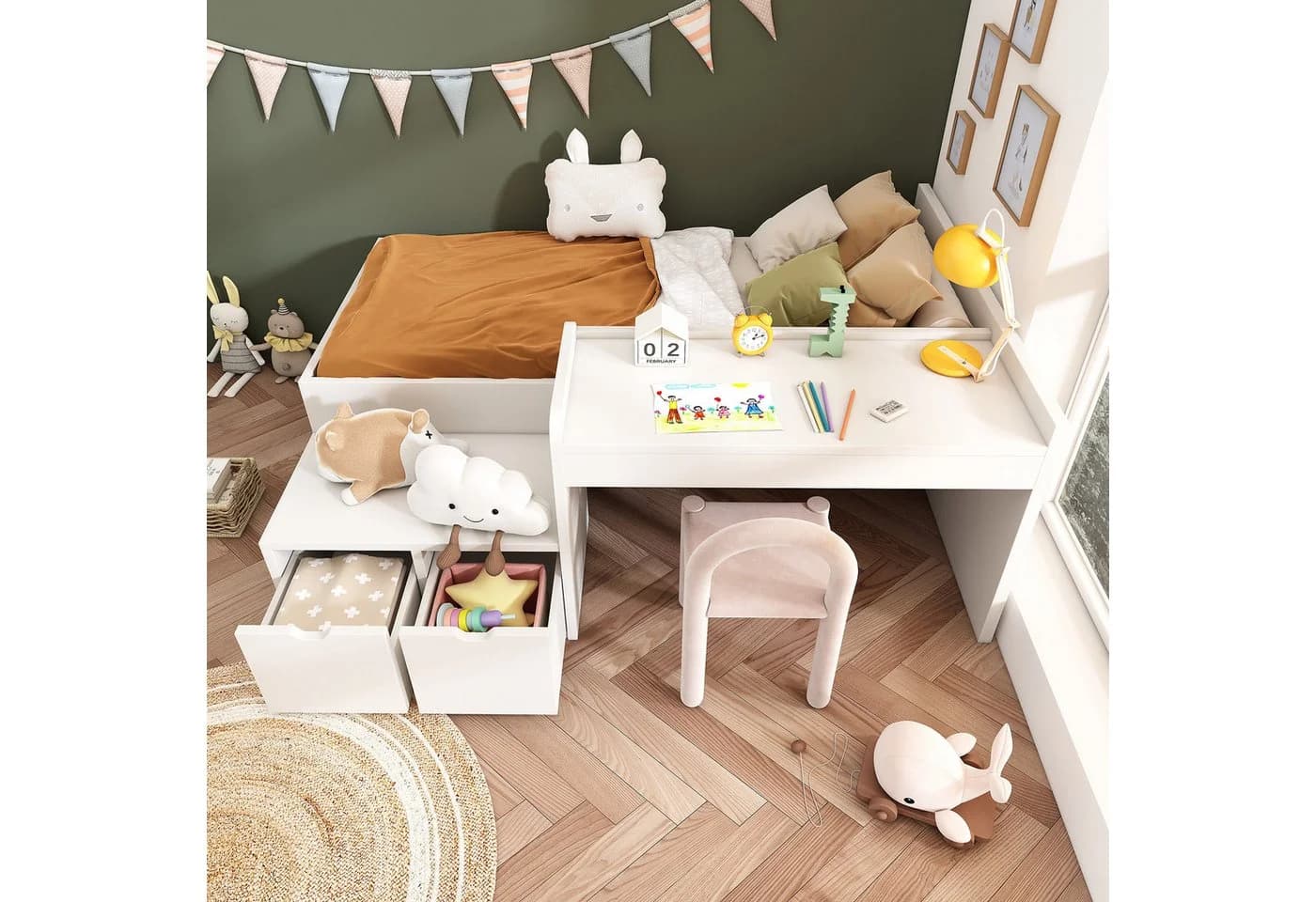 MODFU Kinderbett Schreibtischbett Funktionsbett für Kinderzimmer - Bild 1