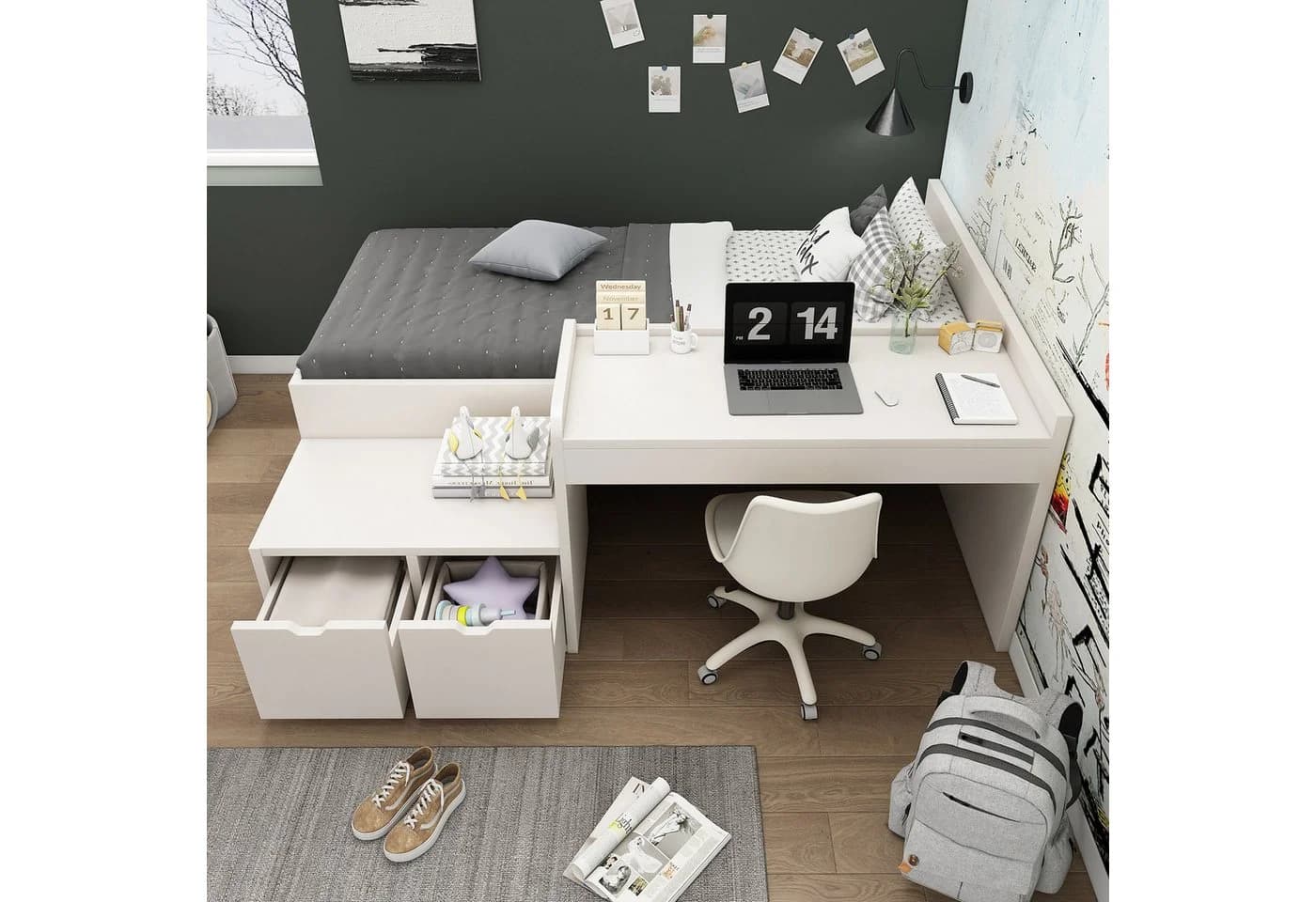 MODFU Kinderbett Schreibtischbett Funktionsbett für Kinderzimmer - Bild 4