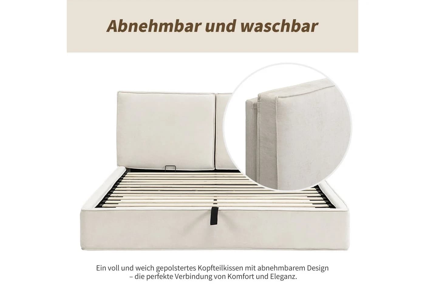 MODFU Polsterbett 180x200 cm mit Bettkasten Chenille Beige - Bild 4