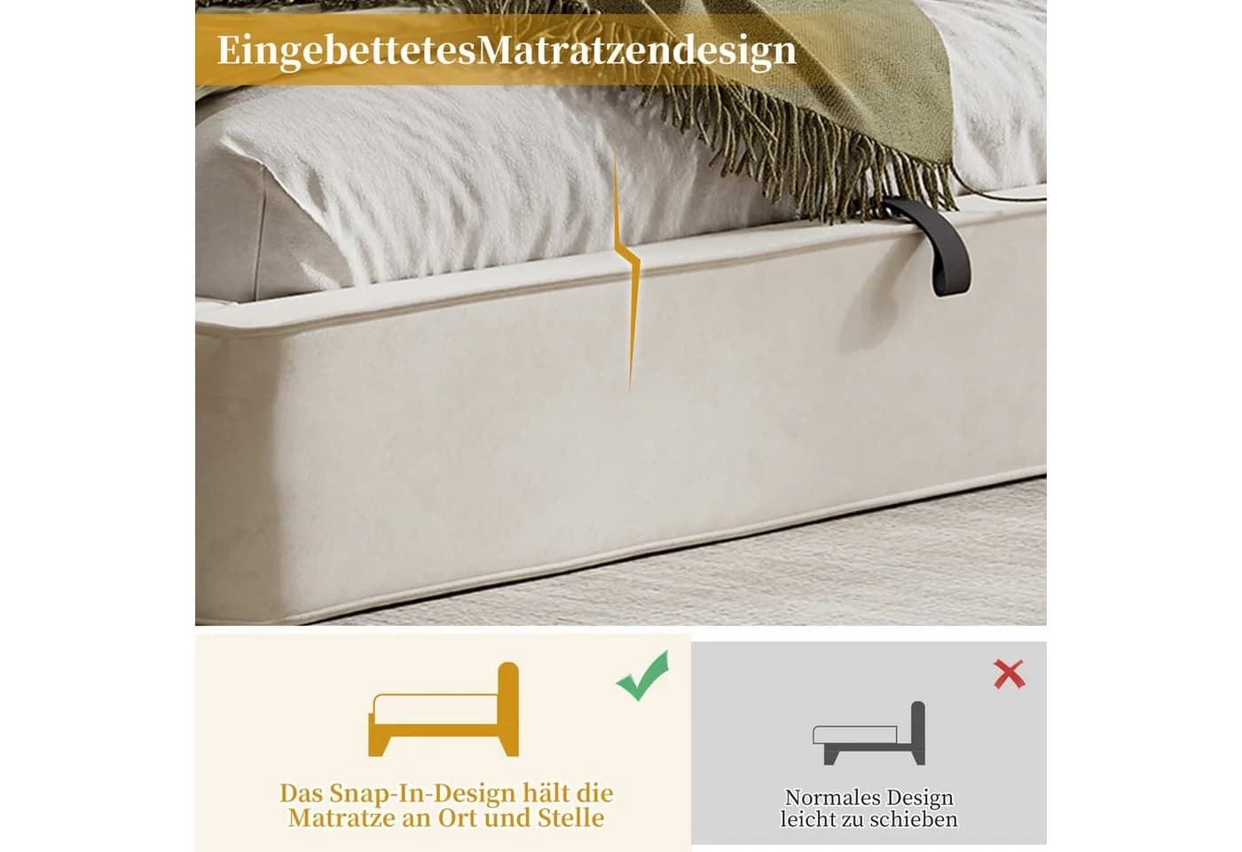 MODFU Polsterbett 180x200 cm mit Bettkasten Chenille Beige - Bild 5