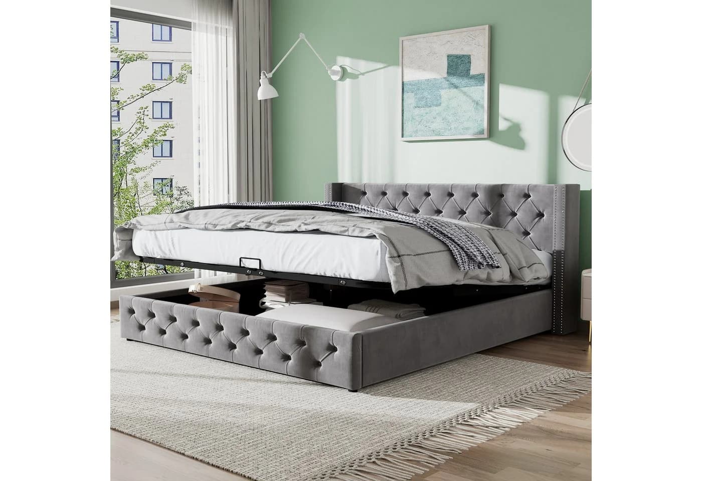 MODFU Polsterbett Doppelbett mit Bettkasten Chesterfield-Design