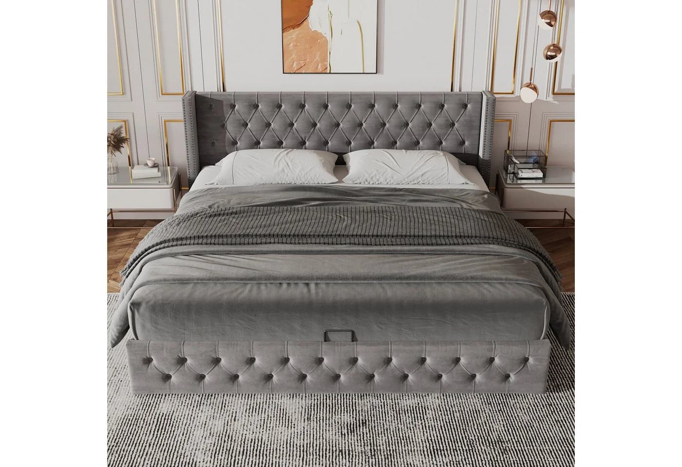 MODFU Polsterbett Doppelbett mit Bettkasten Chesterfield-Design - Bild 2