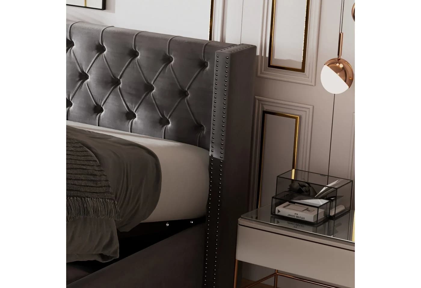 MODFU Polsterbett Doppelbett mit Bettkasten Chesterfield-Design - Bild 3
