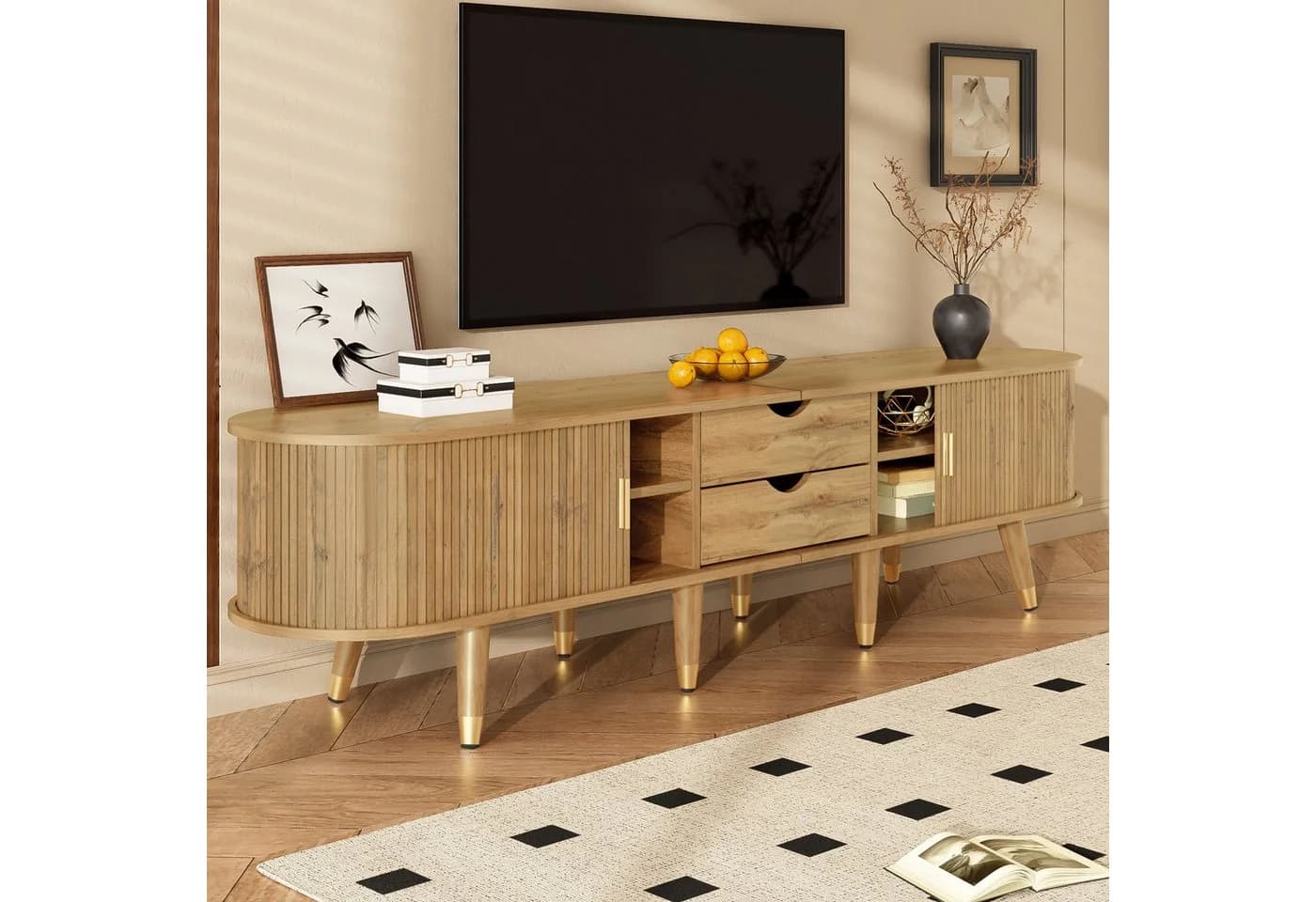 MODFU Lowboard Rustikaler TV-Schrank Walnussoptik Viel Stauraum - Bild 2