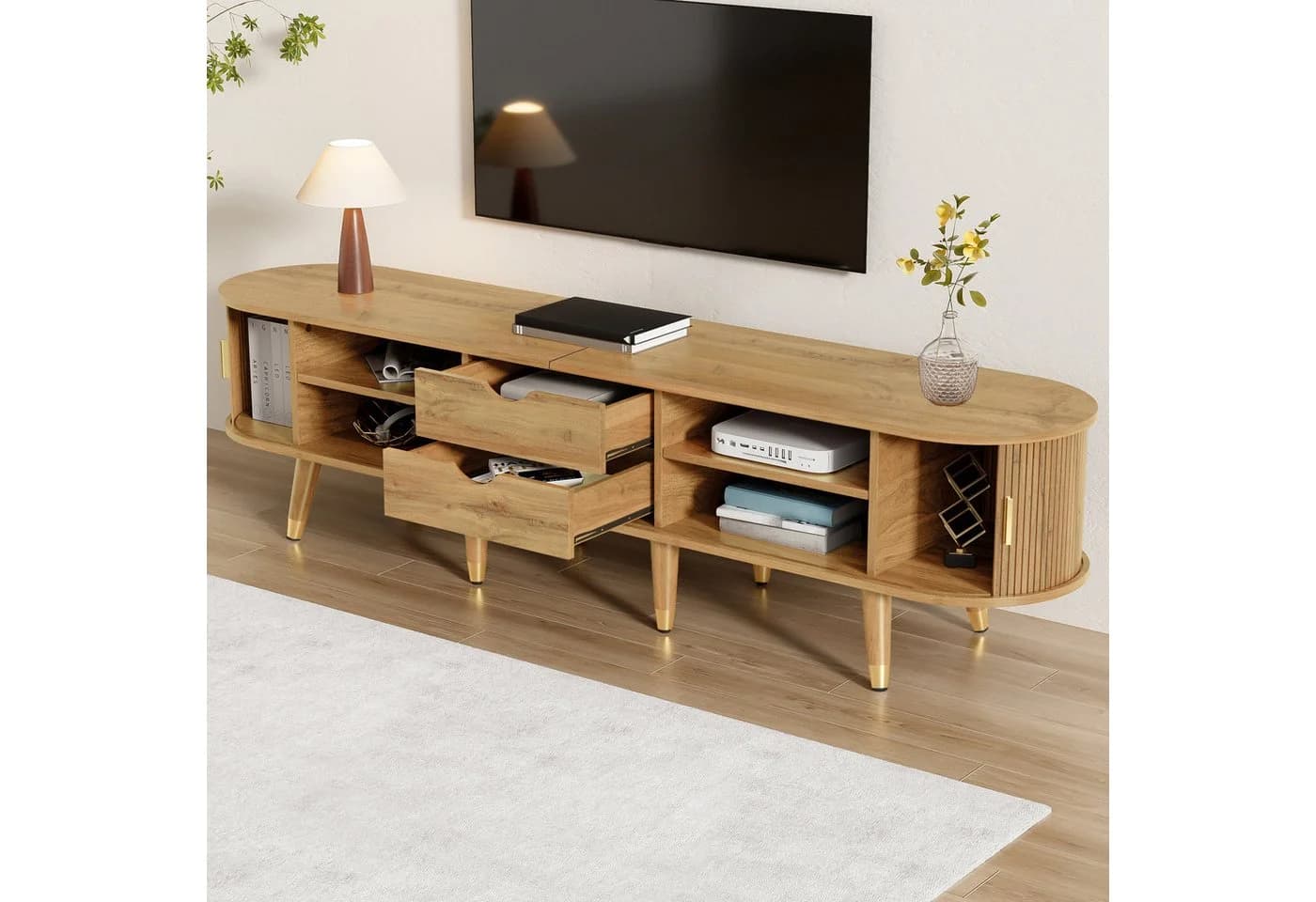 MODFU Lowboard Rustikaler TV-Schrank Walnussoptik Viel Stauraum - Bild 4