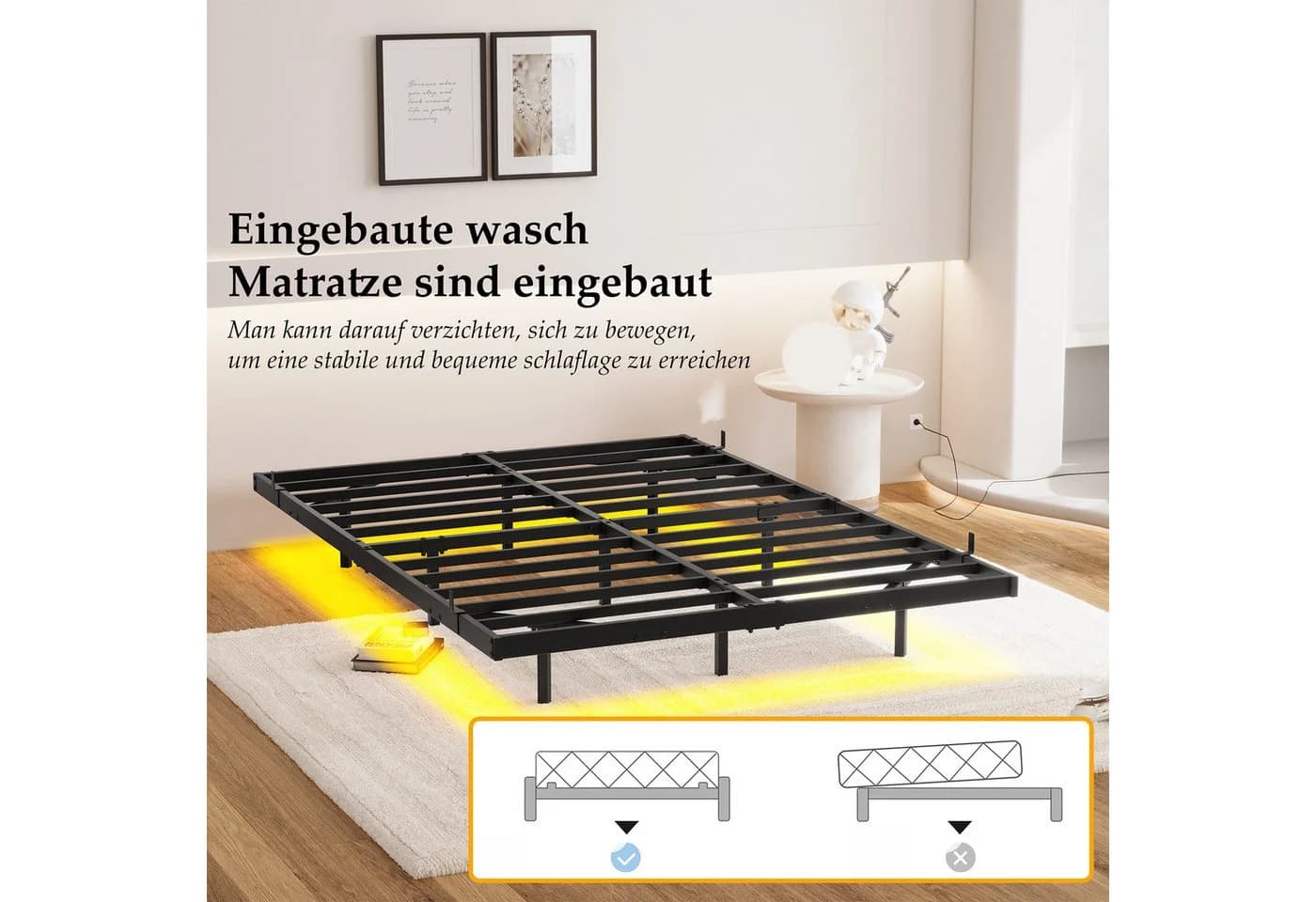 MODFU Metallbett 140x200 cm mit LED-Lichtleiste und Ladestation - Bild 3