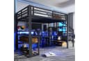 MODFU Hochbett mit Schreibtisch, LED & Stauraumtreppe Schwarz Metall Bild 1