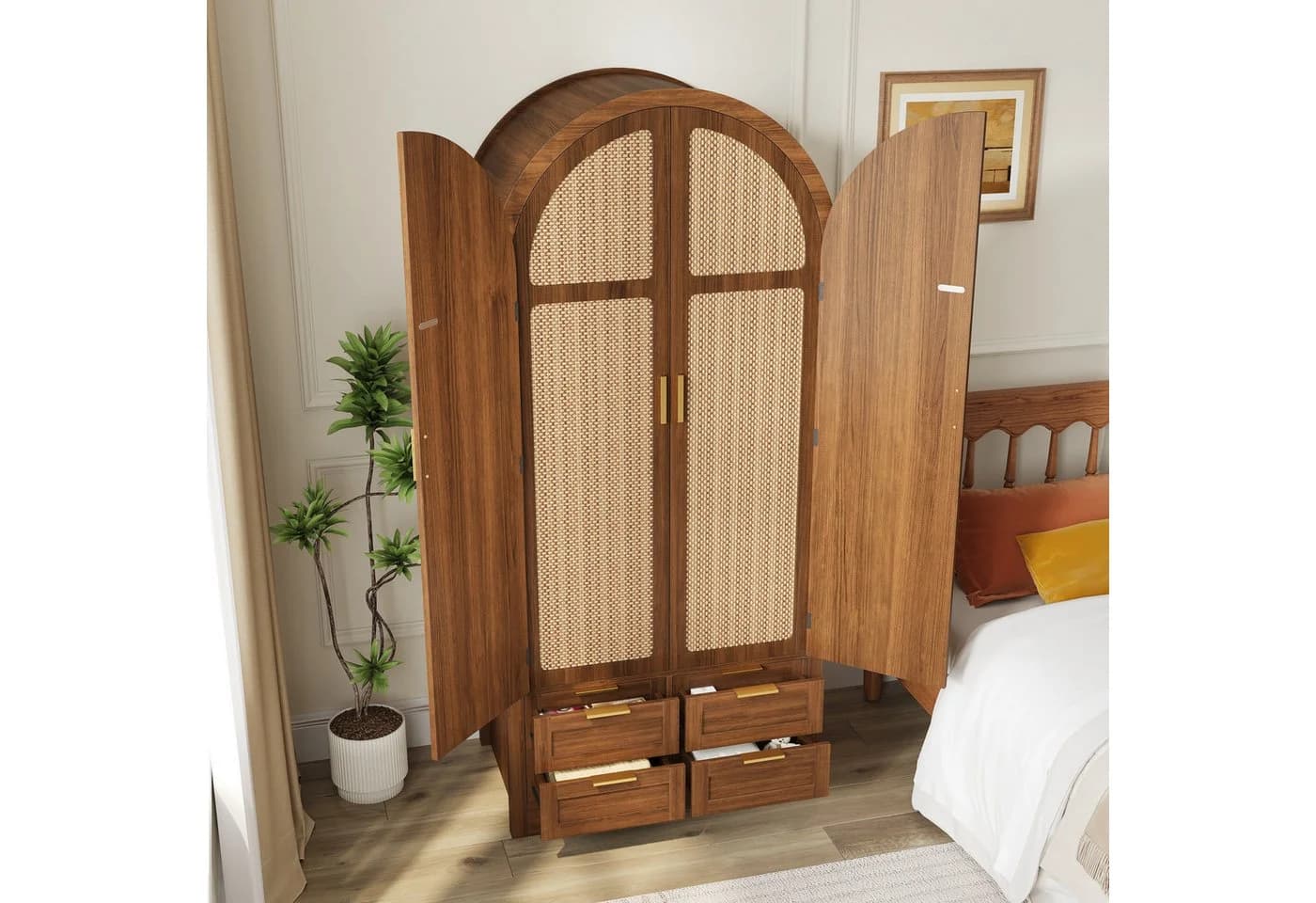MODFU Kleiderschrank Nussbaum Rattan-Türen - Bild 3