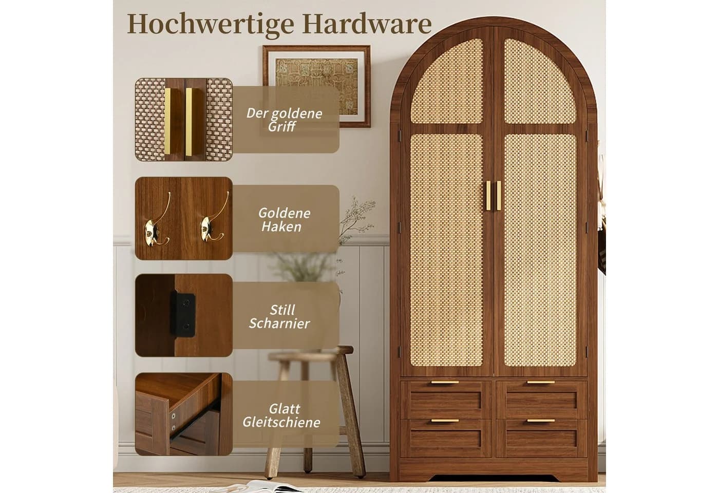 MODFU Kleiderschrank Nussbaum Rattan-Türen - Bild 5