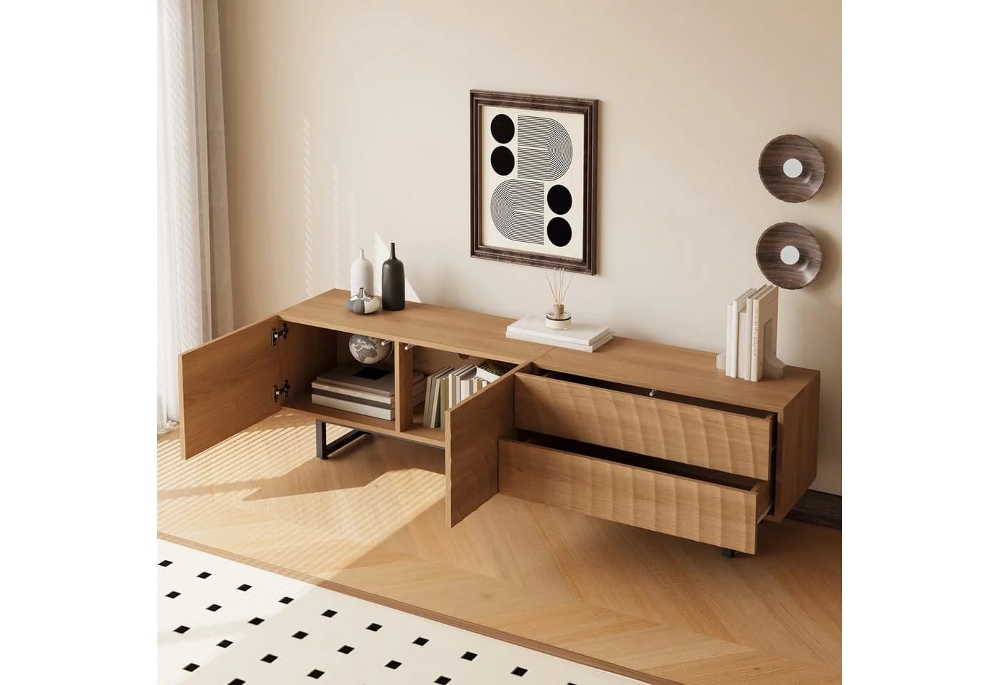 MODFU TV-Schrank Sideboard mit skulpturaler 3D-Textur & welliger Maserung