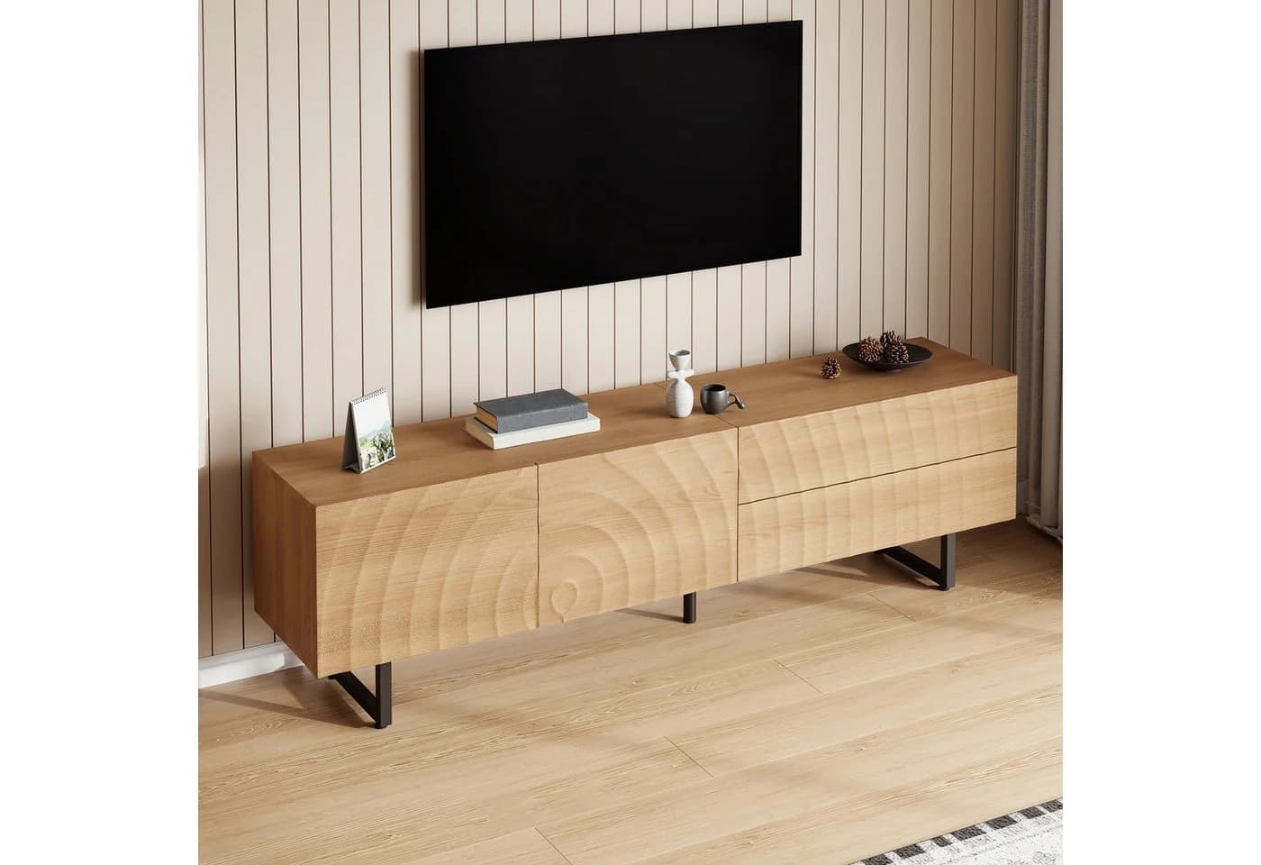 MODFU TV-Schrank Sideboard mit skulpturaler 3D-Textur & welliger Maserung - Bild 4
