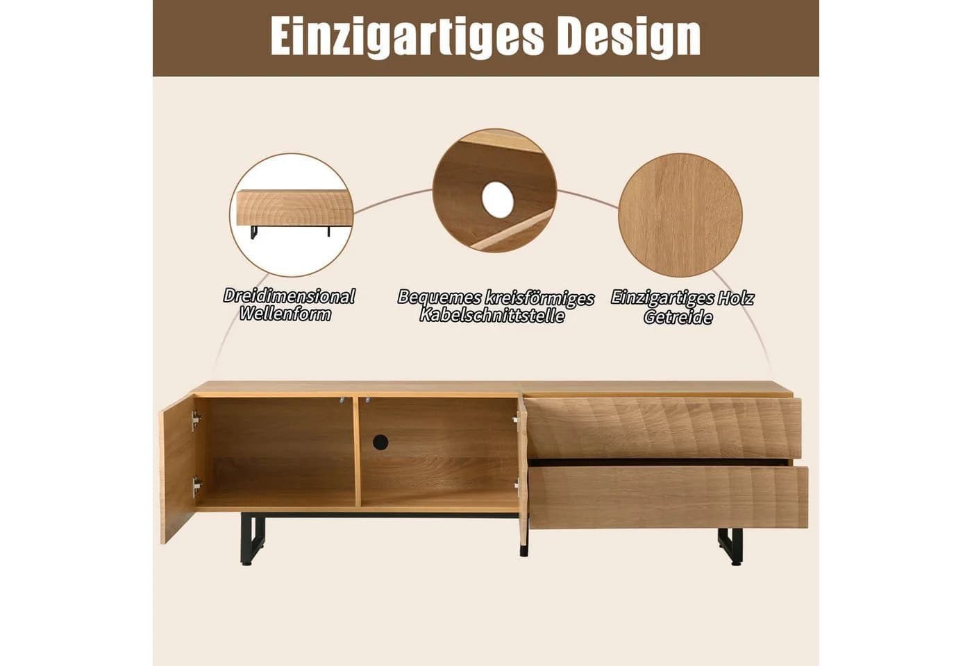 MODFU TV-Schrank Sideboard mit skulpturaler 3D-Textur & welliger Maserung - Bild 5