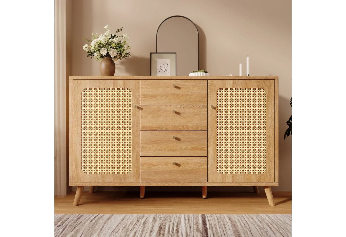 MODFU Sideboard Helle Eiche Rattan-Optik 140 cm - Bild 4