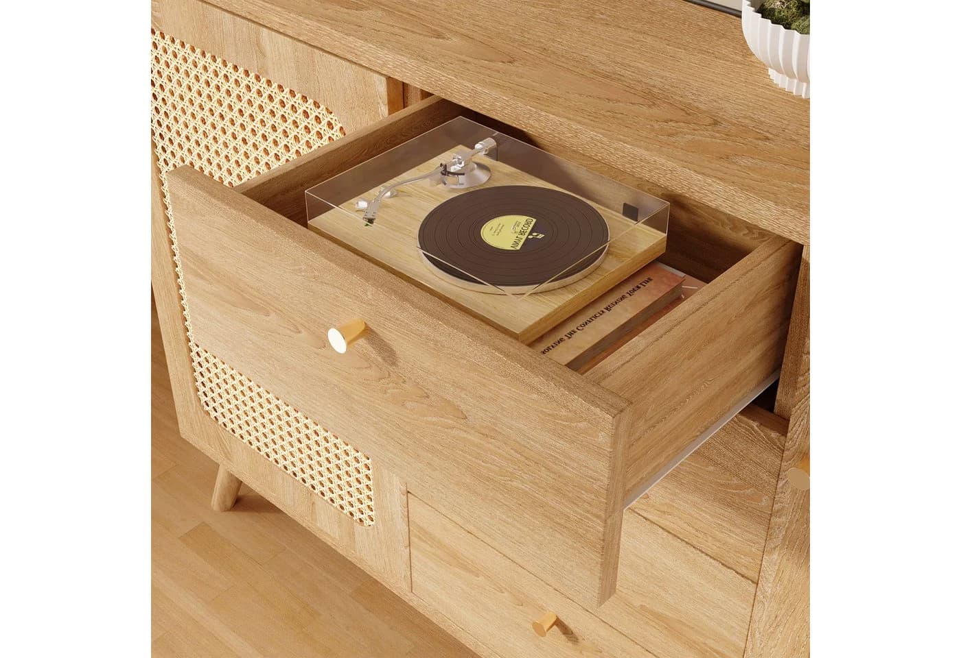 MODFU Sideboard Helle Eiche Rattan-Optik 140 cm - Bild 5