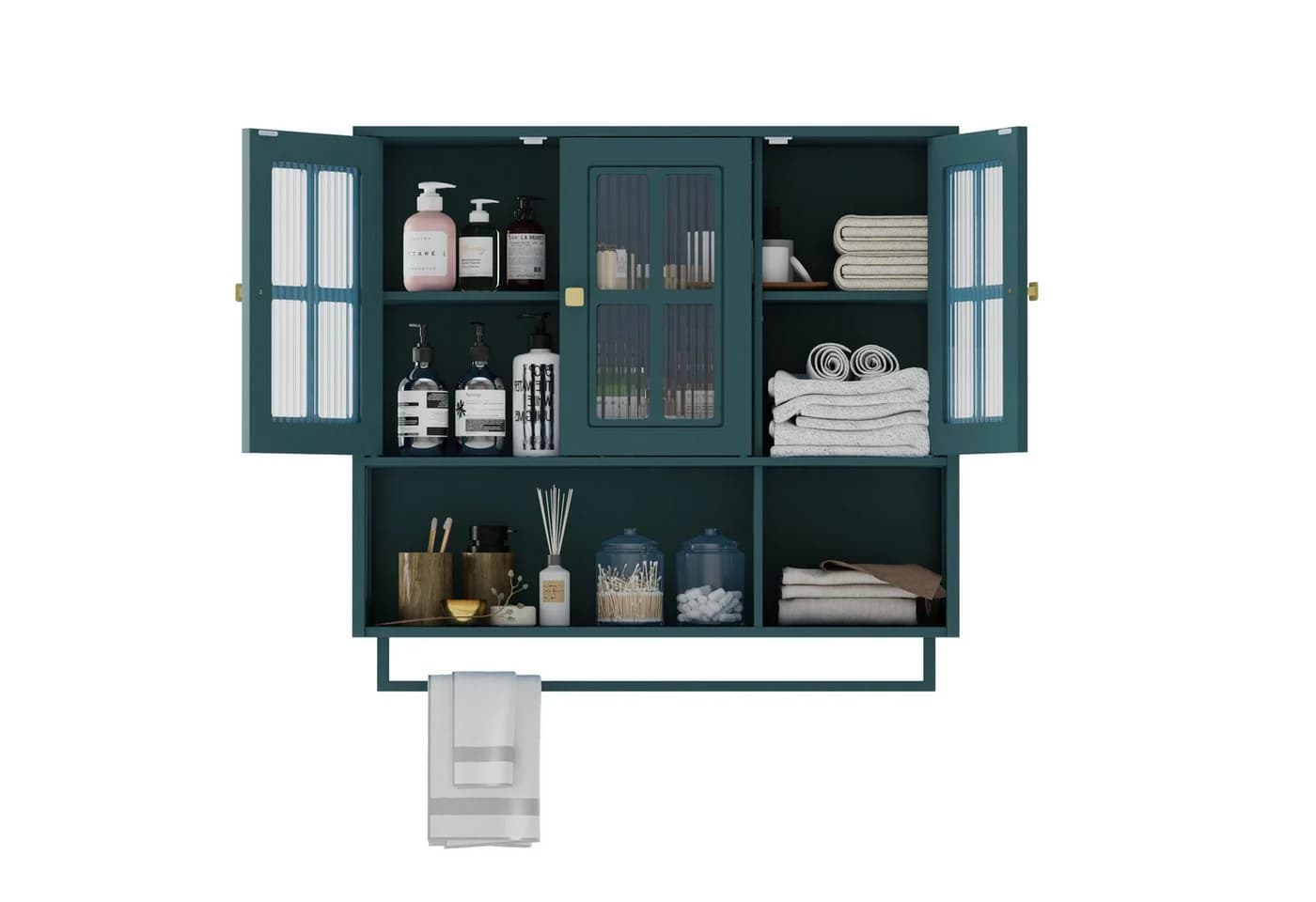 MODFU Hängeschrank 3 Türen Dunkelgrün Glas Handtuchhalter - Bild 5