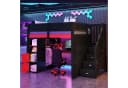 MODFU Hochbett Gaming-Zimmer mit Schreibtisch, LED & Stauraum-Treppe Schwarz/Rot Bild 2