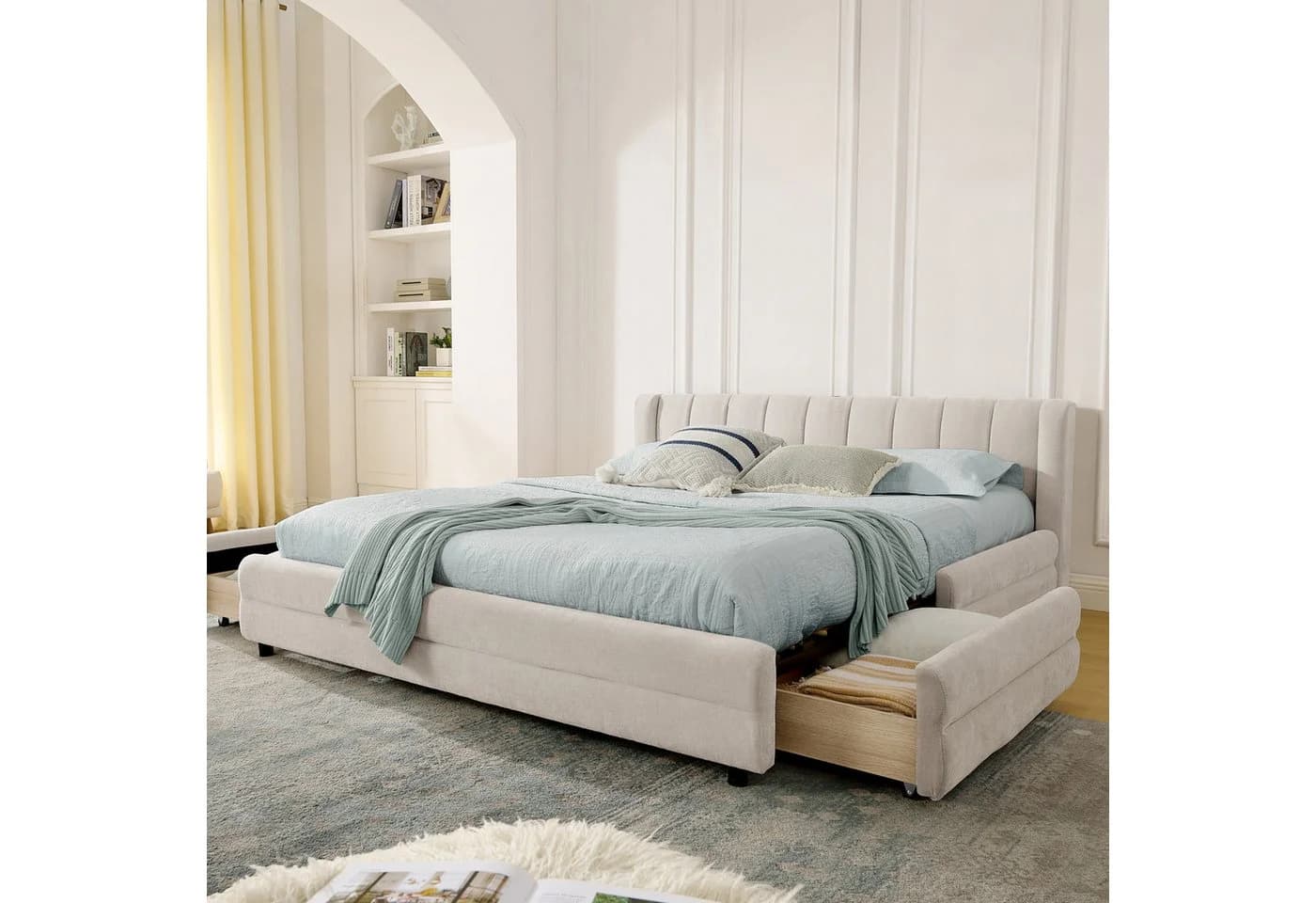 MODFU Polsterbett Beige mit Stauraum & USB-Anschluss - Bild 2