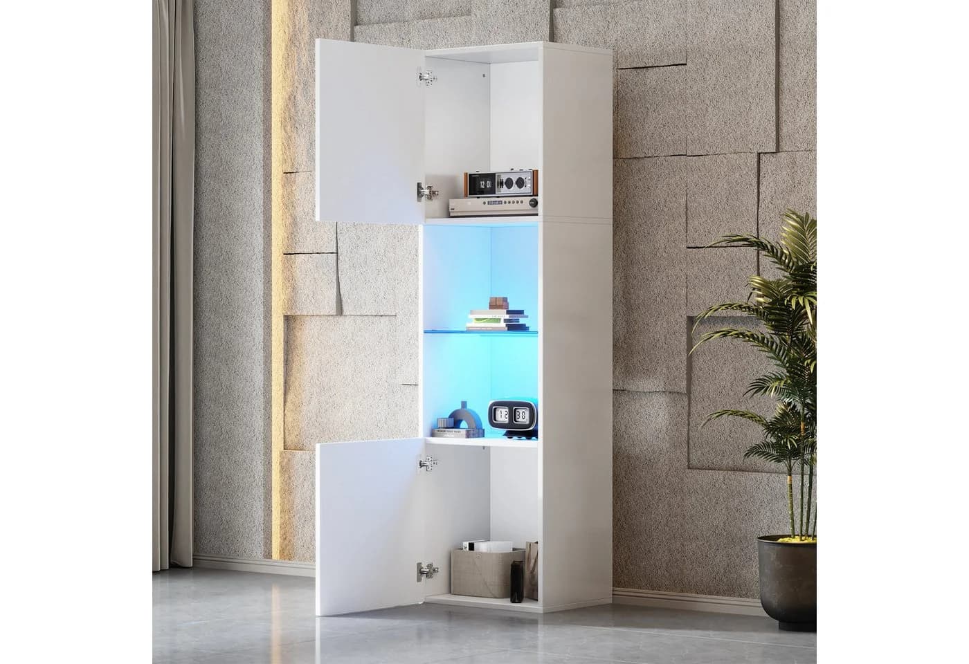 MODFU Vitrine Hochglanz Weiß mit LED-Beleuchtung & Glasboden - Bild 3