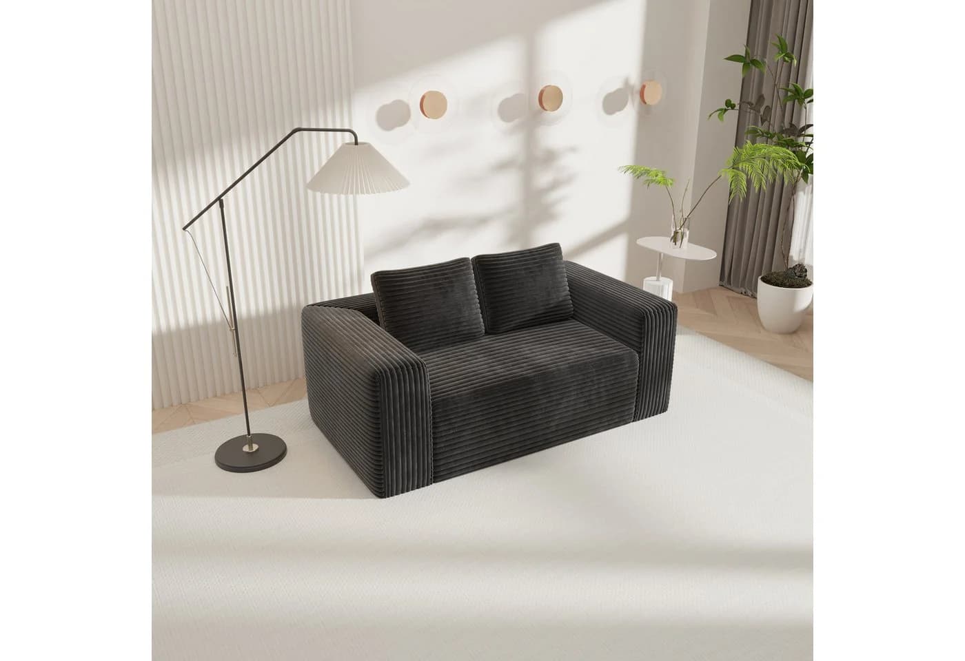 MODFU 2-Sitzer Bodensofa Schwarz Cord Ohne Aufbau