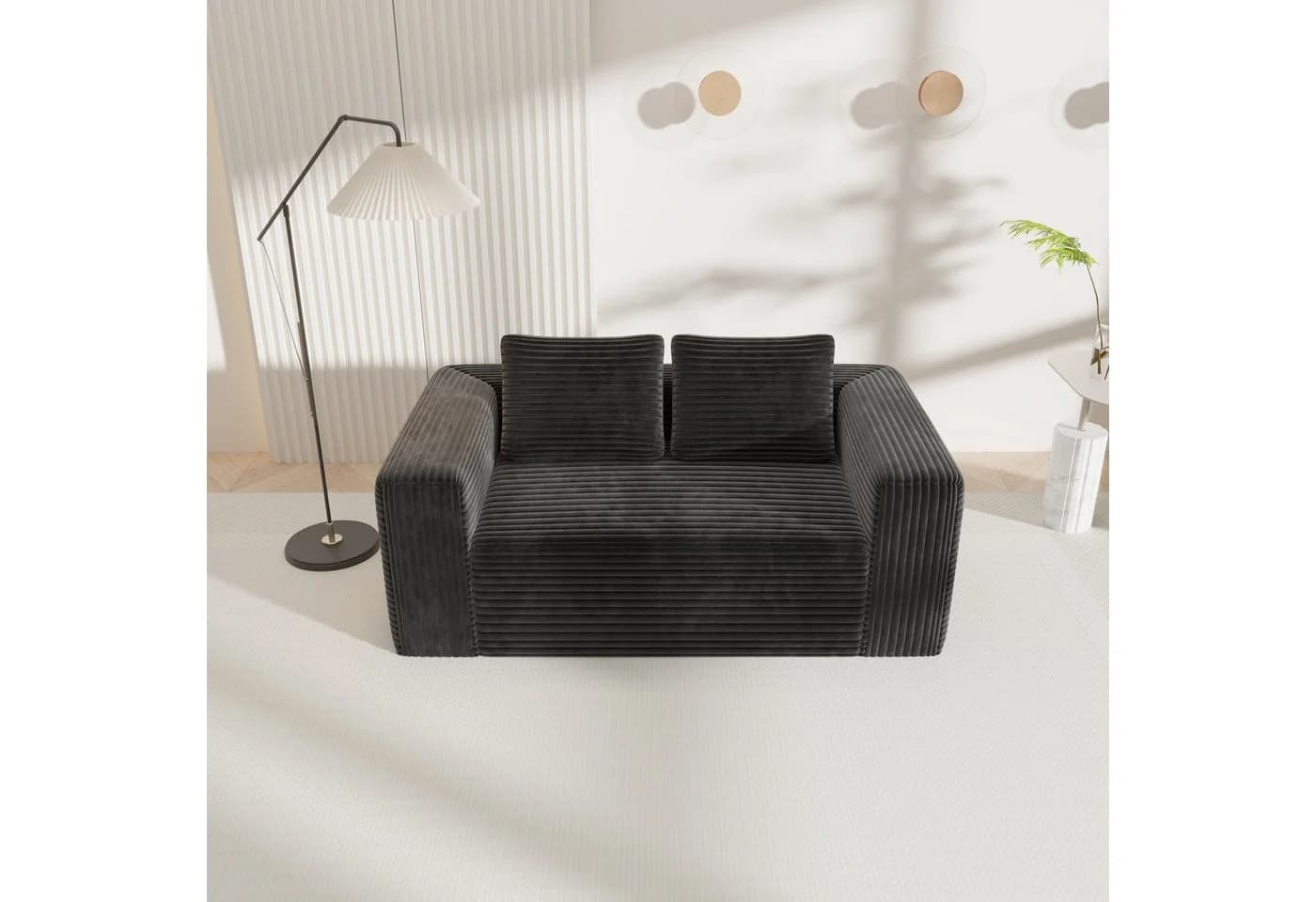 MODFU 2-Sitzer Bodensofa Schwarz Cord Ohne Aufbau - Bild 2