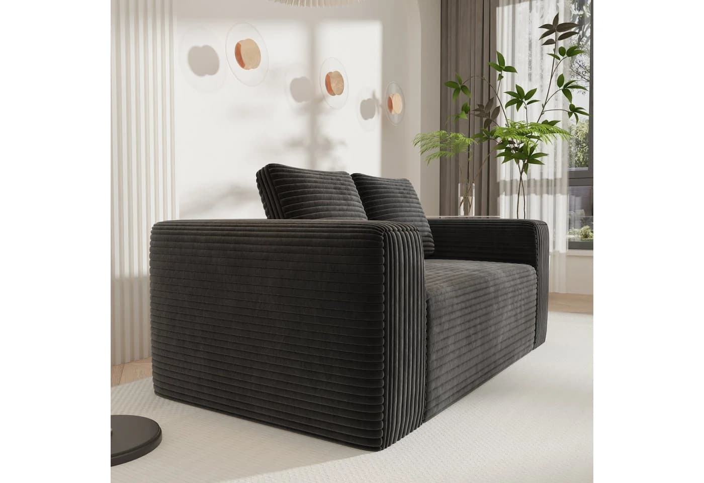 MODFU 2-Sitzer Bodensofa Schwarz Cord Ohne Aufbau - Bild 3