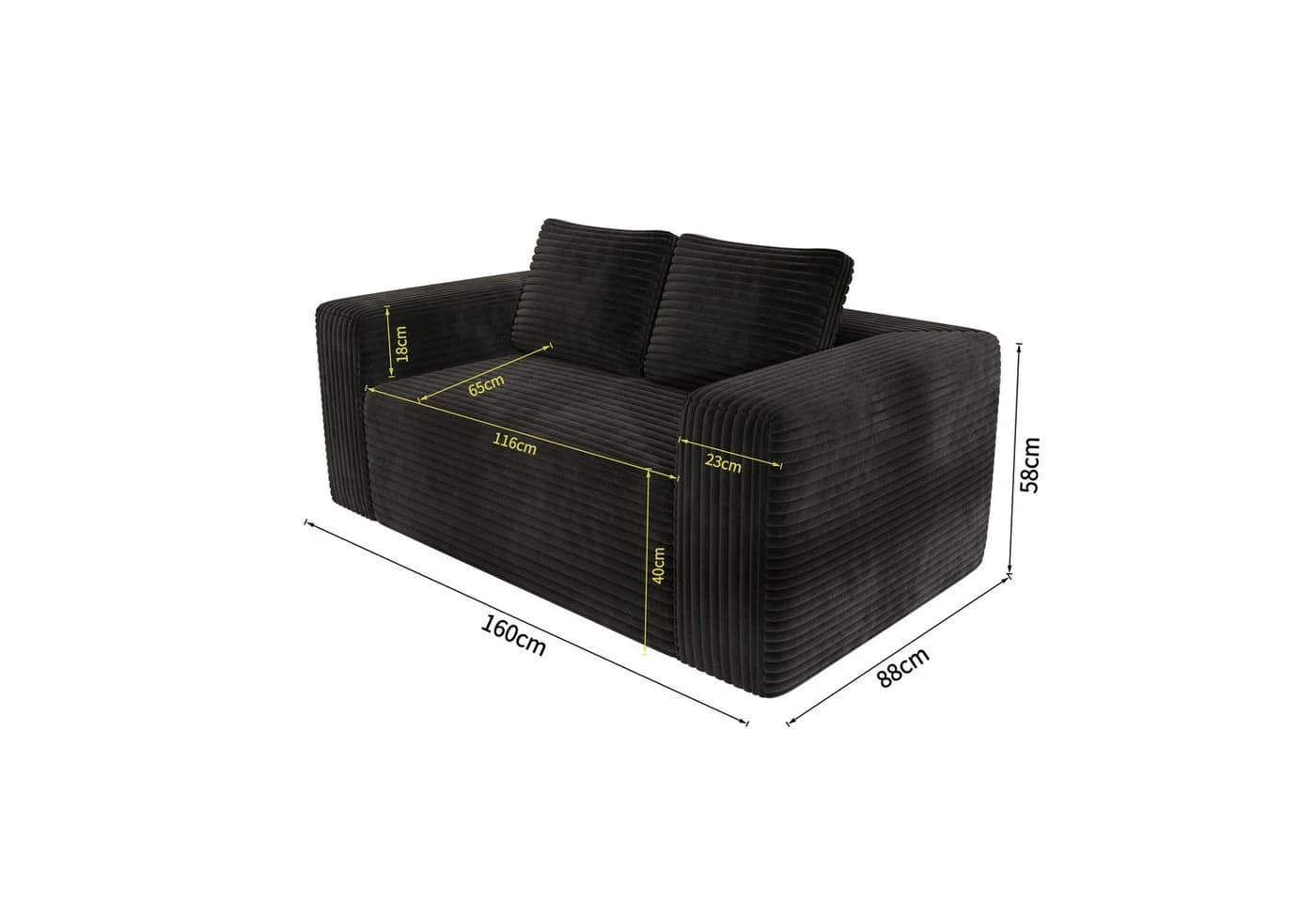 MODFU 2-Sitzer Bodensofa Schwarz Cord Ohne Aufbau - Bild 4