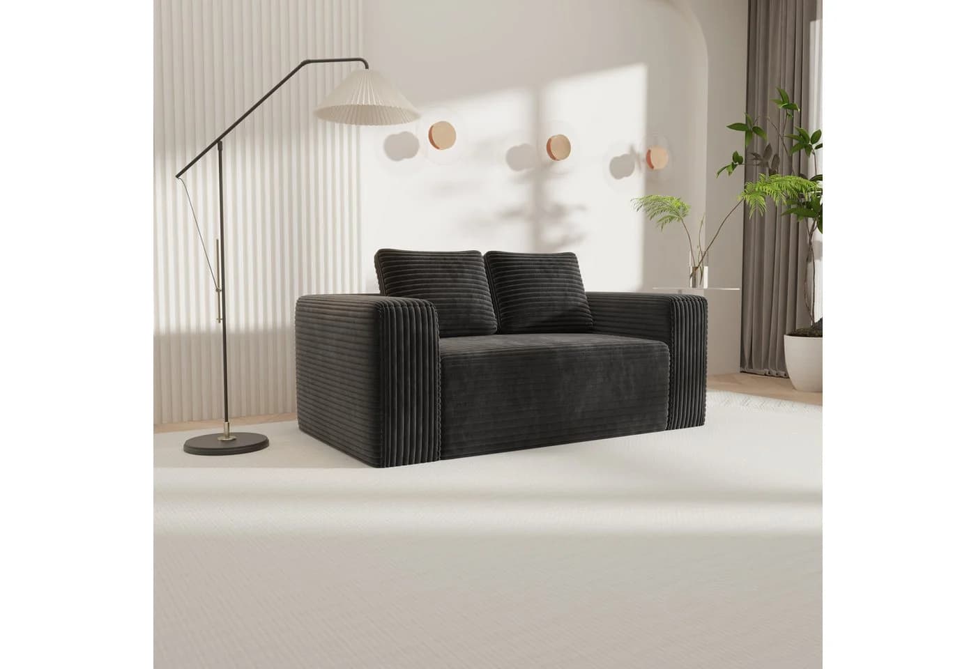 MODFU 2-Sitzer Bodensofa Schwarz Cord Ohne Aufbau - Bild 5