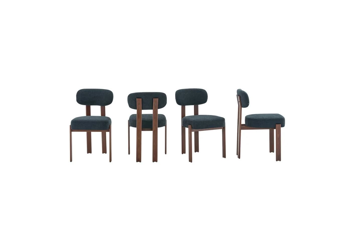 MODFU Essstuhl-Set 4-tlg. Schwarz Leinen Mid-Century