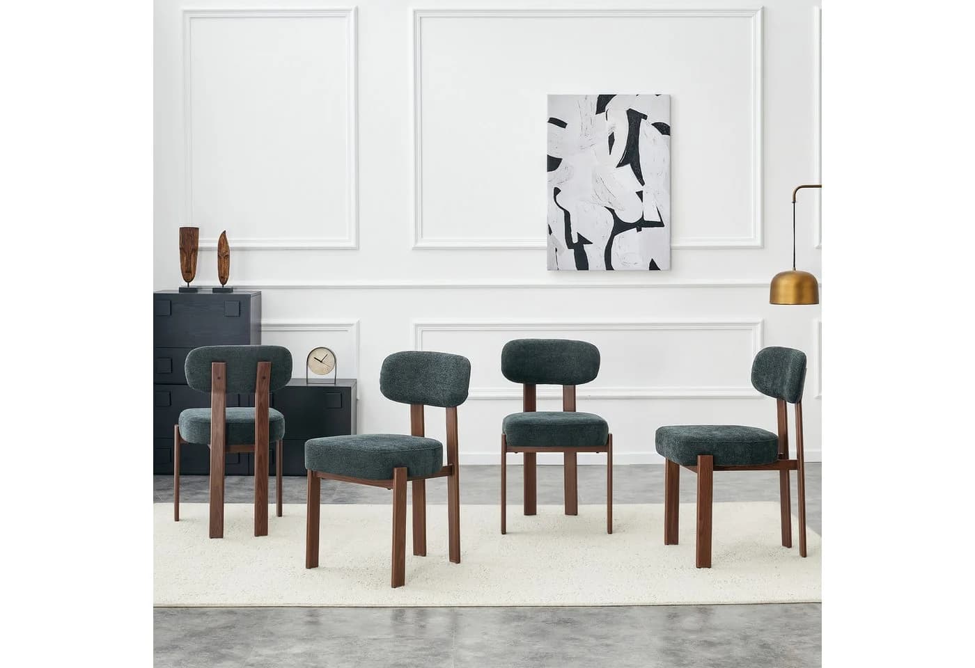 MODFU Essstuhl-Set 4-tlg. Schwarz Leinen Mid-Century - Bild 2