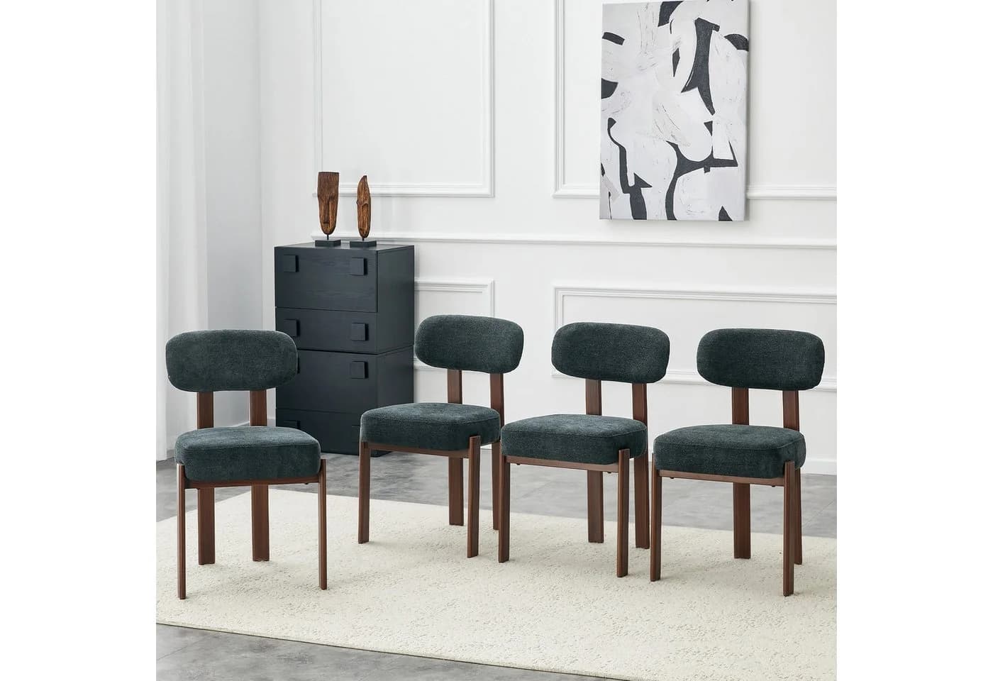 MODFU Essstuhl-Set 4-tlg. Schwarz Leinen Mid-Century - Bild 4
