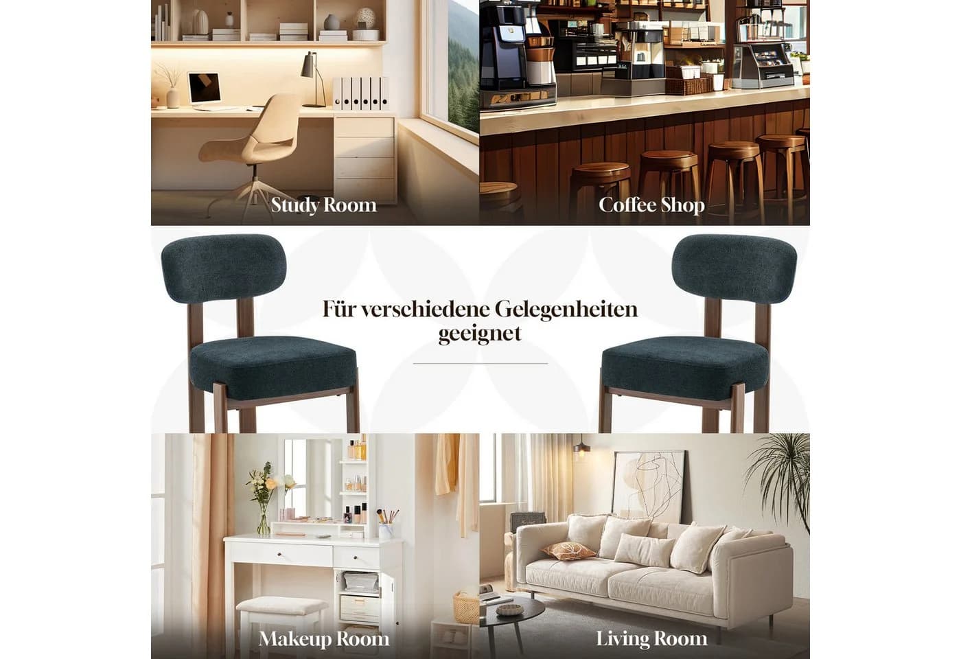 MODFU Essstuhl-Set 4-tlg. Schwarz Leinen Mid-Century - Bild 5