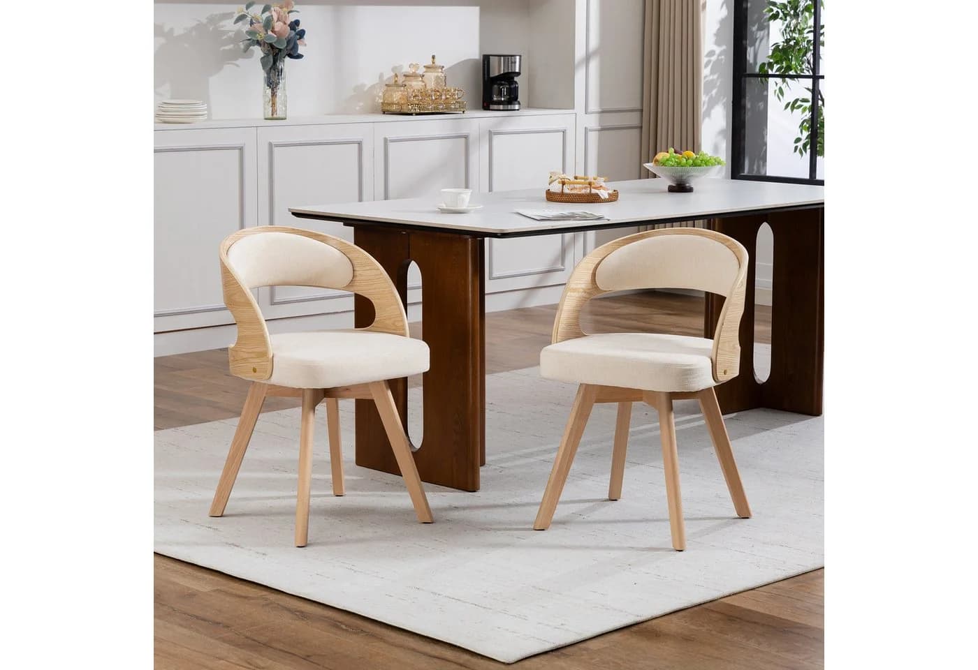 MODFU Esszimmerstuhl Drehstuhl Beige Leinen Buchenholz - Bild 2