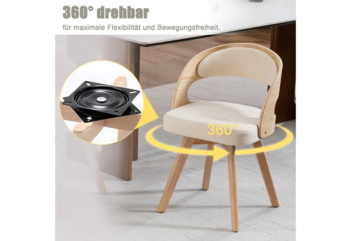 MODFU Esszimmerstuhl Drehstuhl Beige Leinen Buchenholz - Bild 5