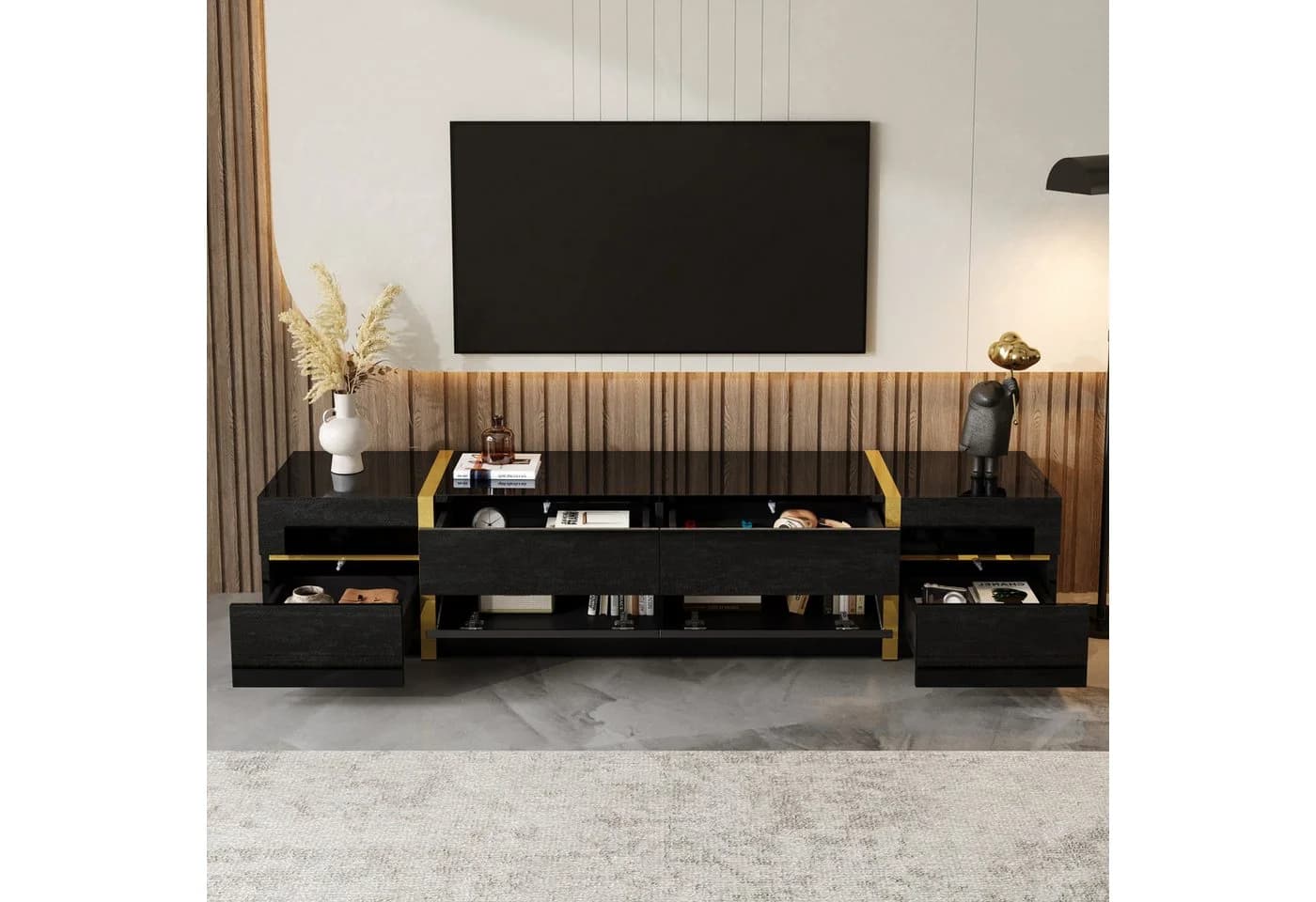 MODFU TV-Schrank Hochglanz Schwarz Gold