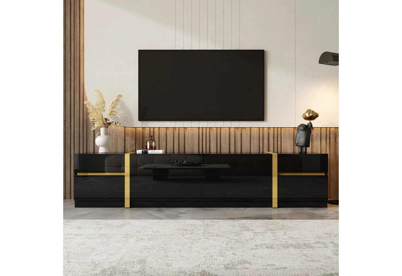 MODFU TV-Schrank Hochglanz Schwarz Gold - Bild 2