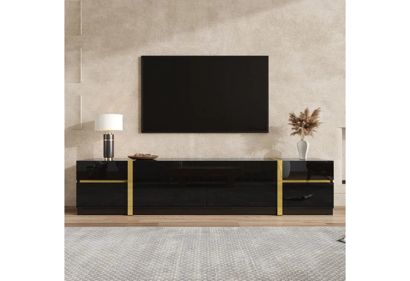 MODFU TV-Schrank Hochglanz Schwarz Gold - Bild 3