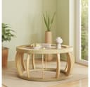 MODFU Runder Couchtisch Rattan-Optik Massivholz Beige Bild 1