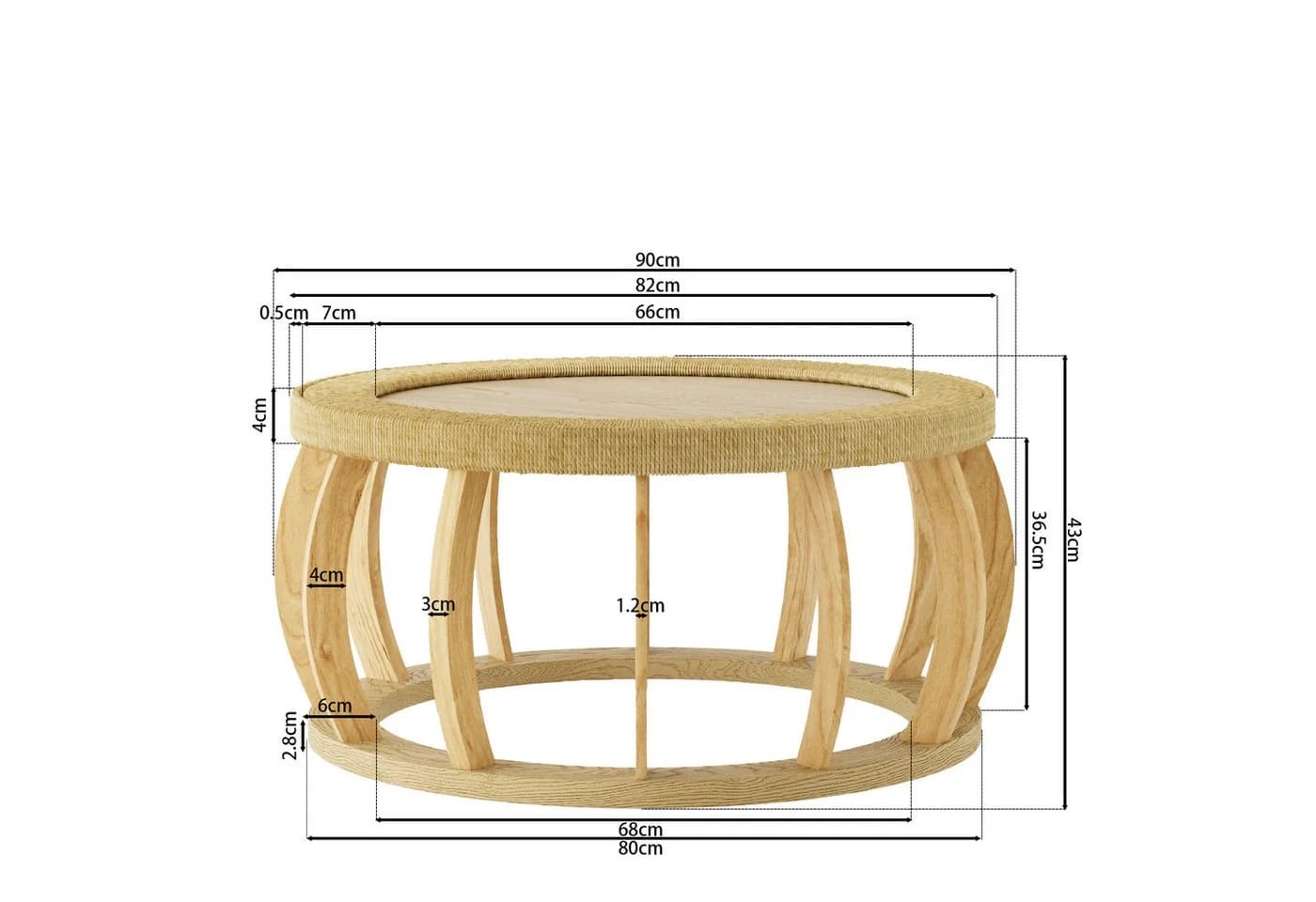 MODFU Runder Couchtisch Rattan-Optik Massivholz Beige - Bild 4
